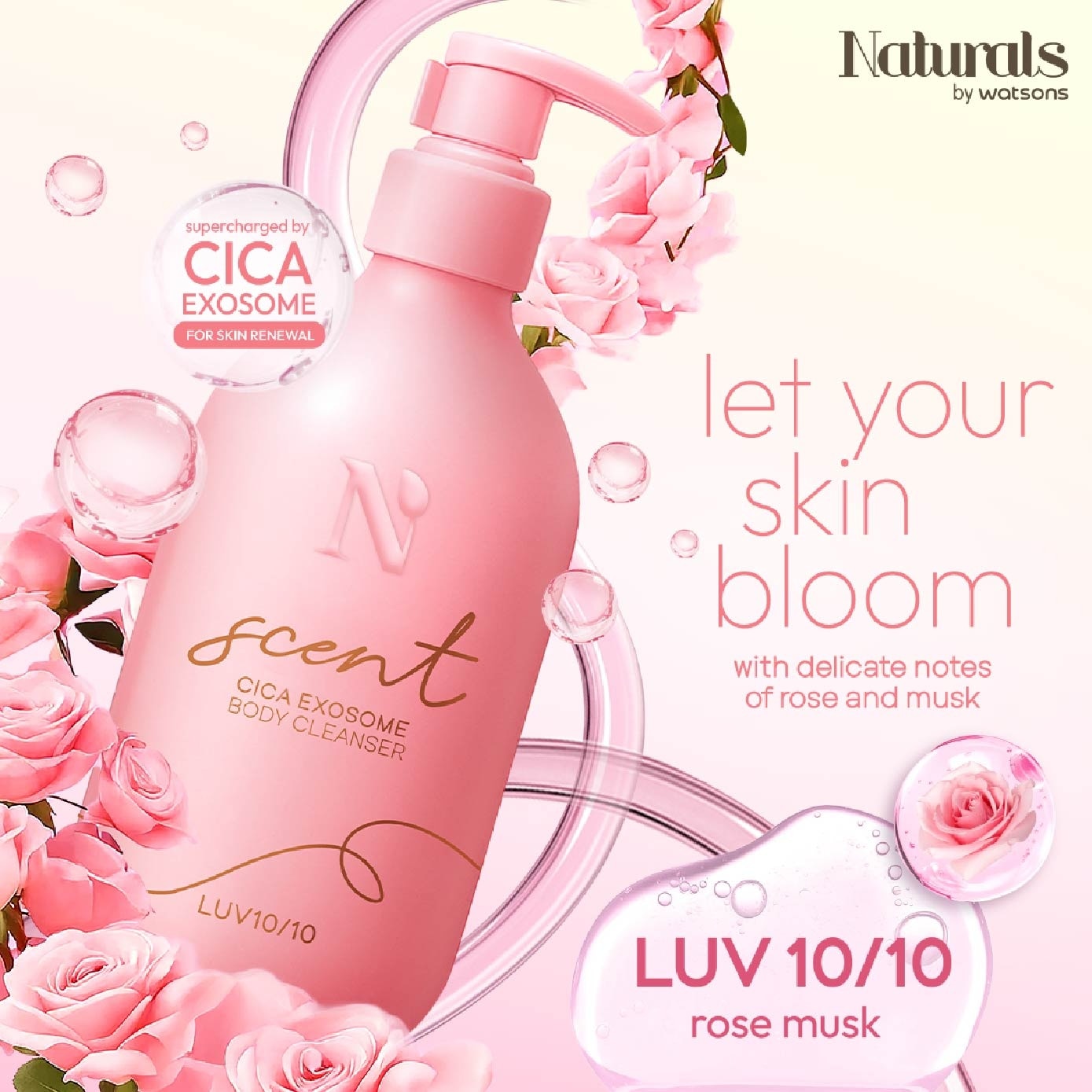 LUV10/10 Rose Musk Cica Exosome Body Cleanser & Body Lotion Set 400ml x 2s