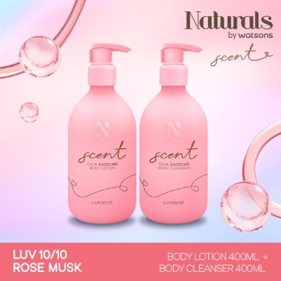 NATURALS BY WATSONS [Christmas] LUV10/10 Rose Musk Cica Exosome Body Cleanser & Body Lotion Set 400ml x 2s