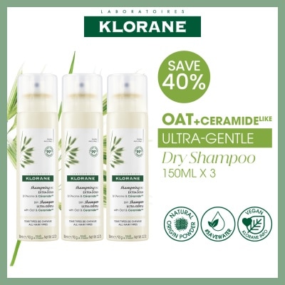 KLORANE Ultra-Gentle Dry Shampoo with Oat & Ceramide Trio Kit 150ml x 3s
