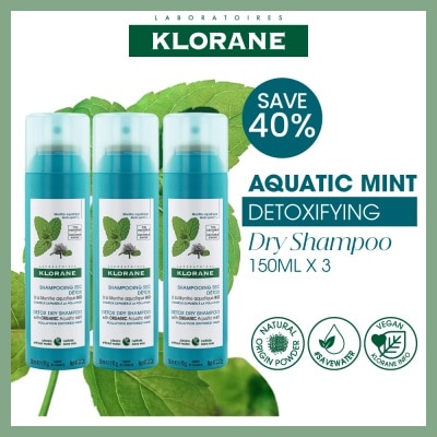 KLORANE Aquatic Mint Detoxifying Dry Shampoo Trio Kit 150ml x 3s