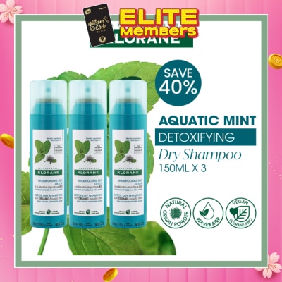 KLORANE Aquatic Mint Detoxifying Dry Shampoo Trio Kit 150ml x 3s
