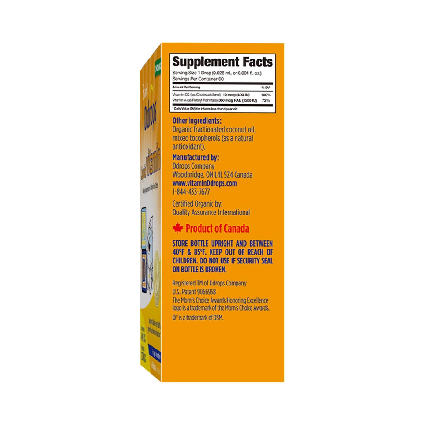 Organic Baby Liquid Vitamin A 1200 IU & D3 400 IU 60 Drops 1.7 ml