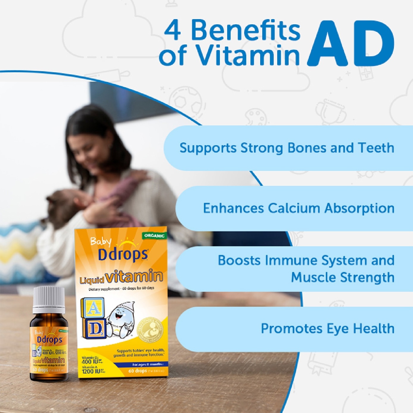 Organic Baby Liquid Vitamin A 1200 IU & D3 400 IU 60 Drops 1.7 ml