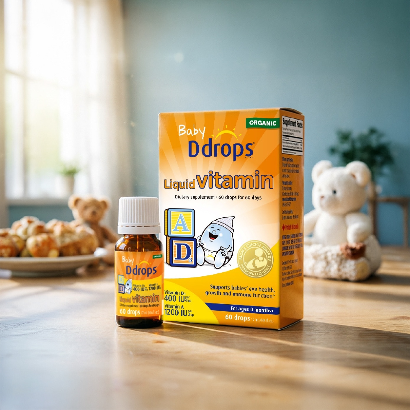 Organic Baby Liquid Vitamin A 1200 IU & D3 400 IU 60 Drops 1.7 ml