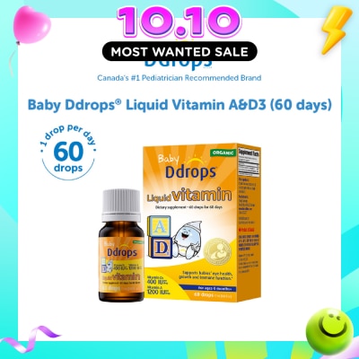 DDROPS Organic Baby Liquid Vitamin A 1200 IU & D3 400 IU 60 Drops 1.7 ml image