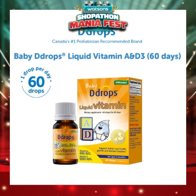 DDROPS - Organic Baby Liquid Vitamin A 1200 IU & D3 400 IU 60 Drops 1.7 ml