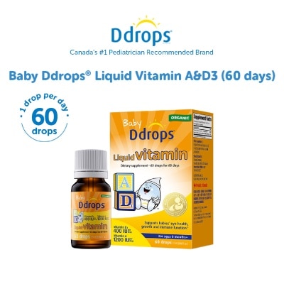 DDROPS - Organic Baby Liquid Vitamin A 1200 IU & D3 400 IU 60 Drops 1.7 ml