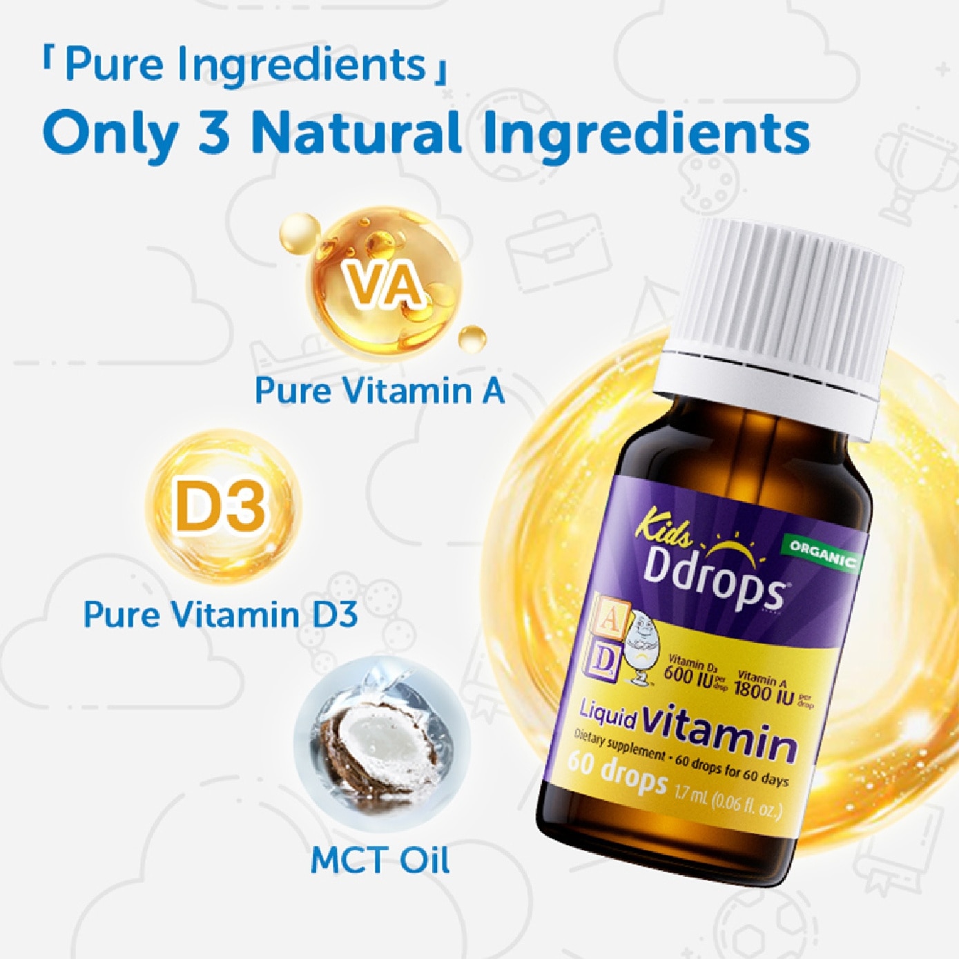 Organic Kids Liquid Vitamin A 1800 IU & D3 600 IU 60 Drops 1.7 ml