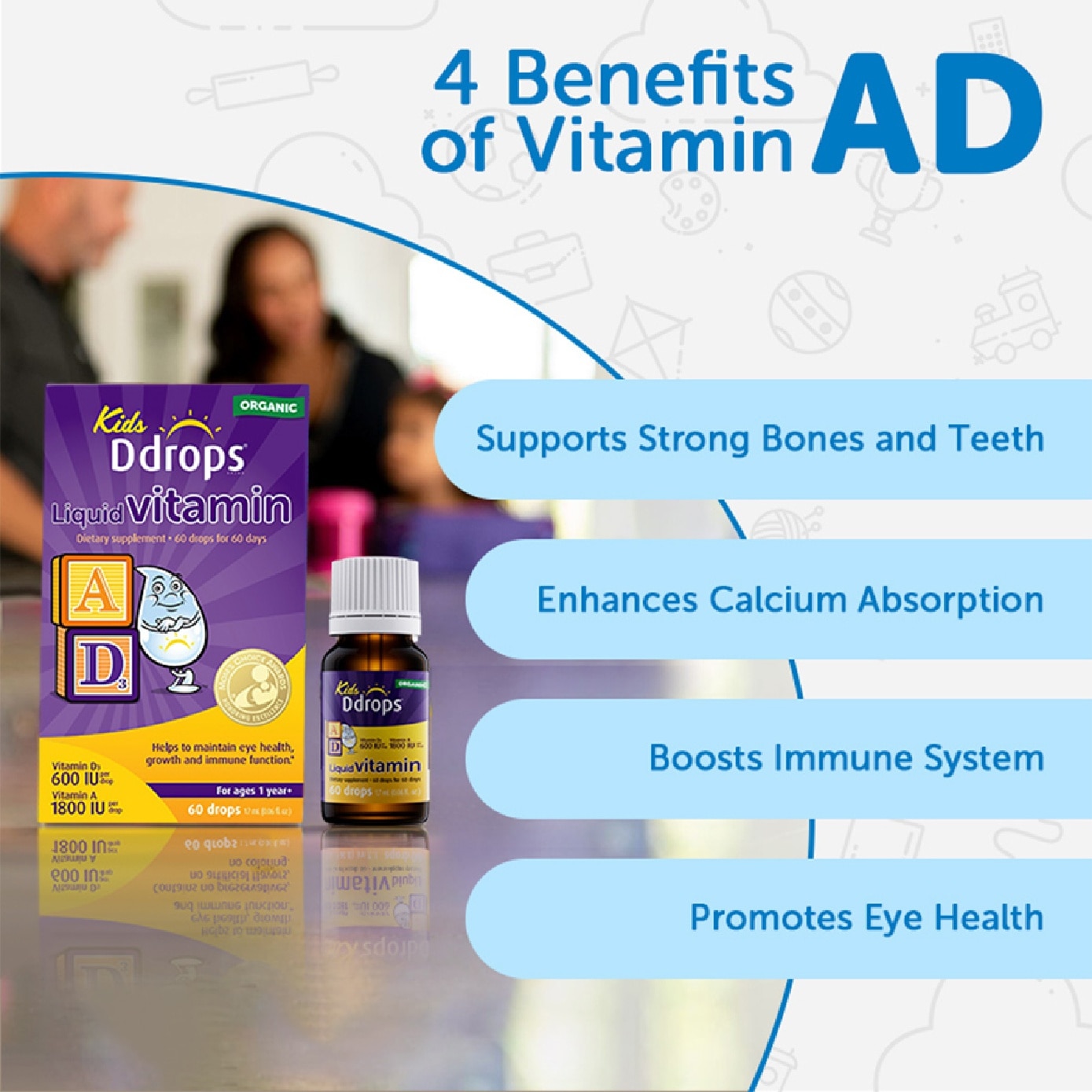 Organic Kids Liquid Vitamin A 1800 IU & D3 600 IU 60 Drops 1.7 ml