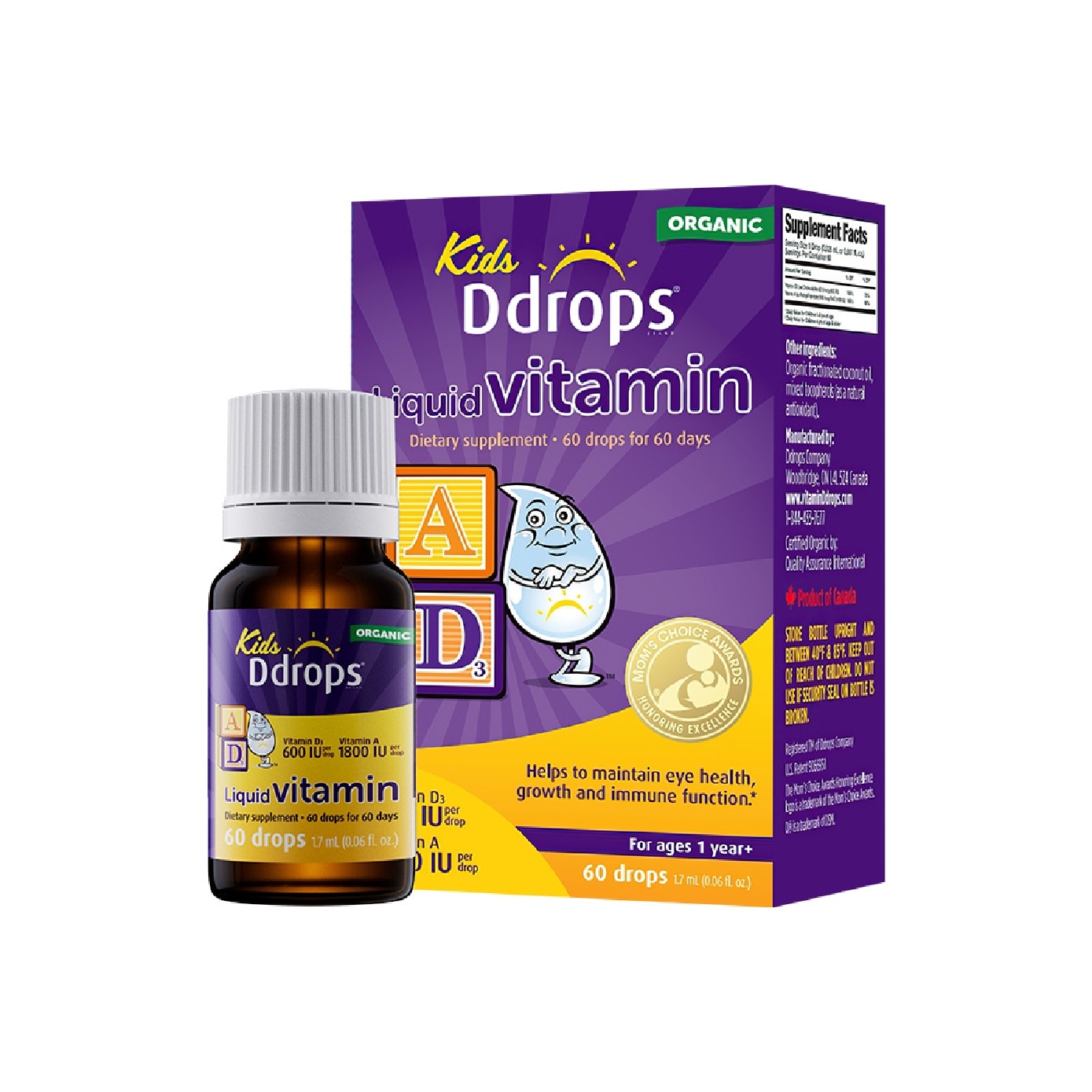 Organic Kids Liquid Vitamin A 1800 IU & D3 600 IU 60 Drops 1.7 ml