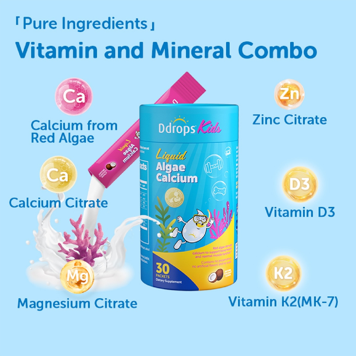 Kids Liquid Algae Calcium Supplement Sachet 30s