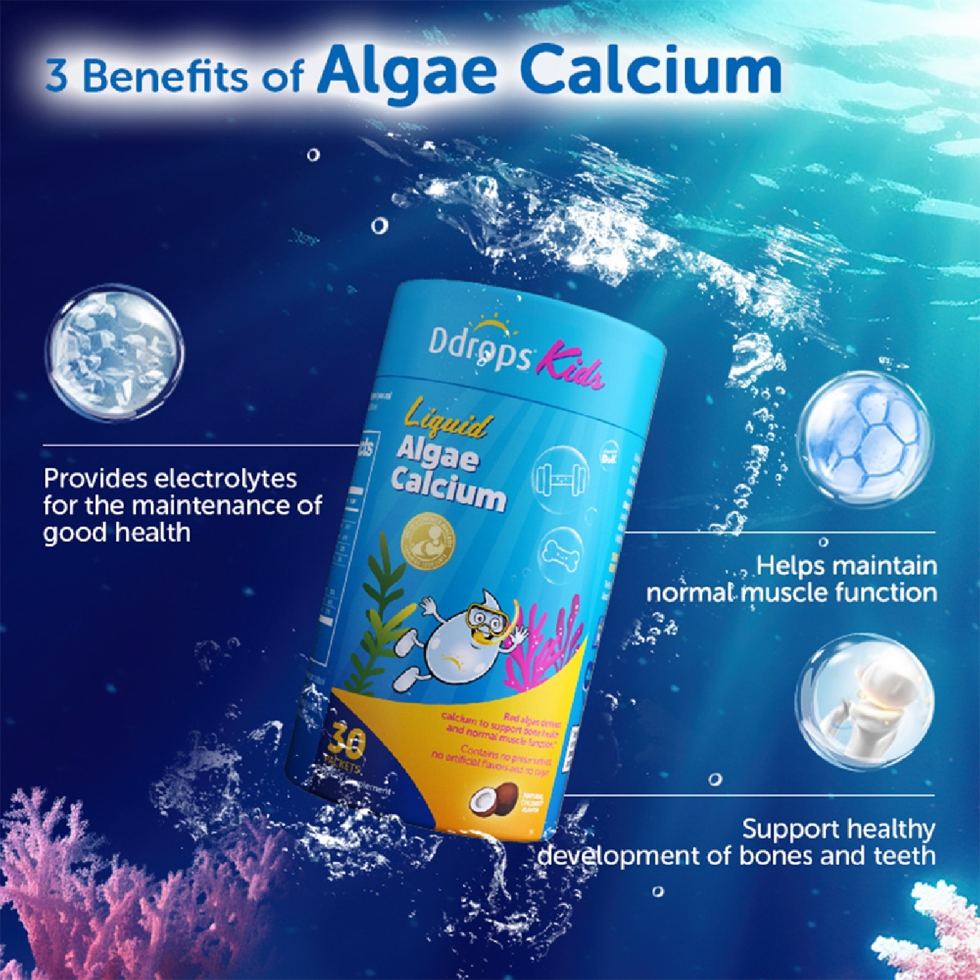 Kids Liquid Algae Calcium Supplement Sachet 30s