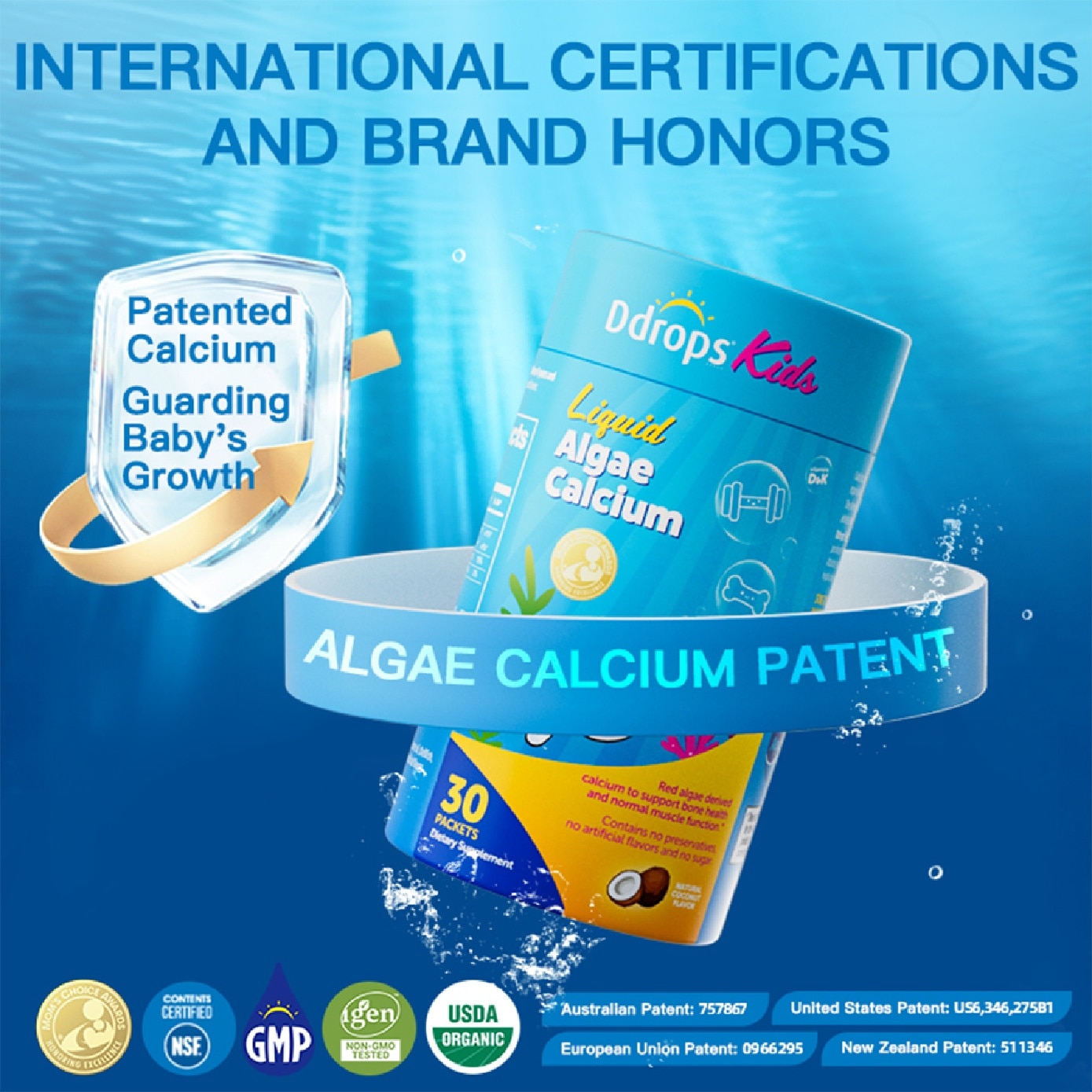 Kids Liquid Algae Calcium Supplement Sachet 30s