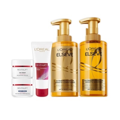LOREAL PARIS DERMO EXPERTISE - Extraordinary Oil Hair & Revitalift Anti-Aging Skincare Bundle Set 1s