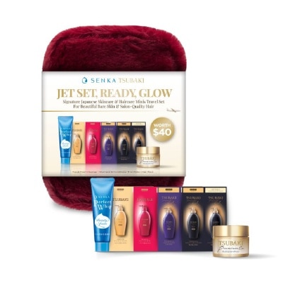 SENKA X TSUBAKI Jet Set, Ready, Glow Signature Japanese Skincare & Haircare Minis Travel Set 1s