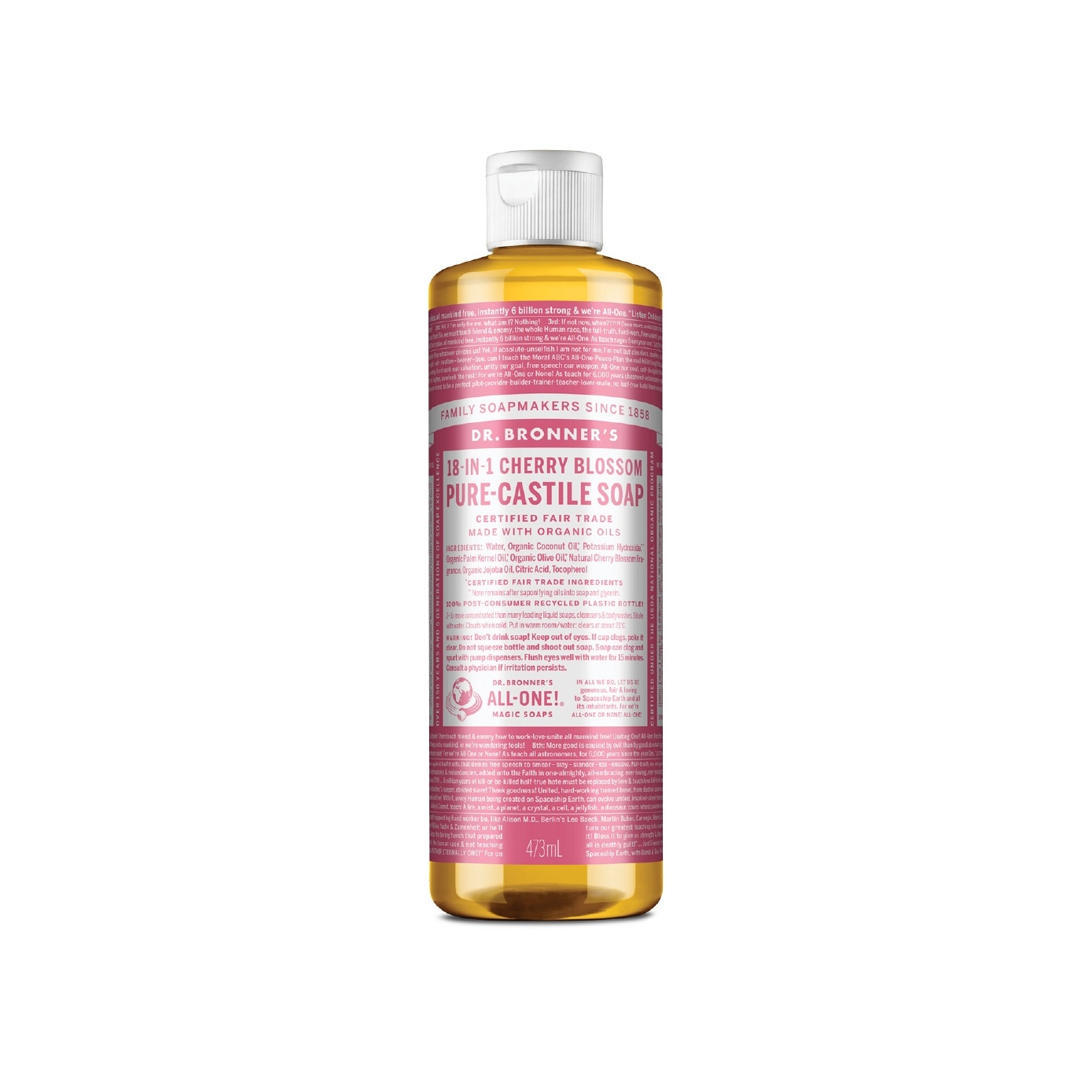 18-In-1 Cherry Blossom Pure-Castile Organic Liquid Soap 473ml