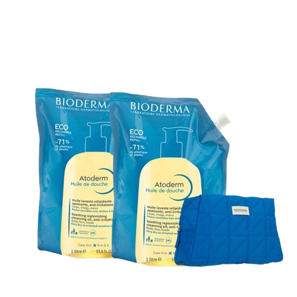 Atoderm Huile De Douche Anti-Irritation Face & Body Cleansing Shower Oil Eco Refill Pack 1L x 2s + Family Pouch