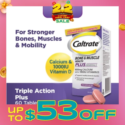 CALTRATE Bone & Muscle Health Plus Triple Action Calcium + 1000IU Vitamin D + Minerals Supplement Tablet 60s