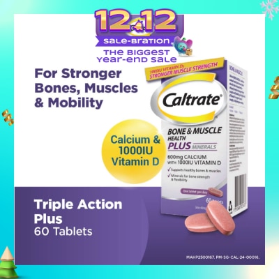 CALTRATE Bone & Muscle Health Plus Triple Action Calcium + 1000IU Vitamin D + Minerals Supplement Tablet 60s