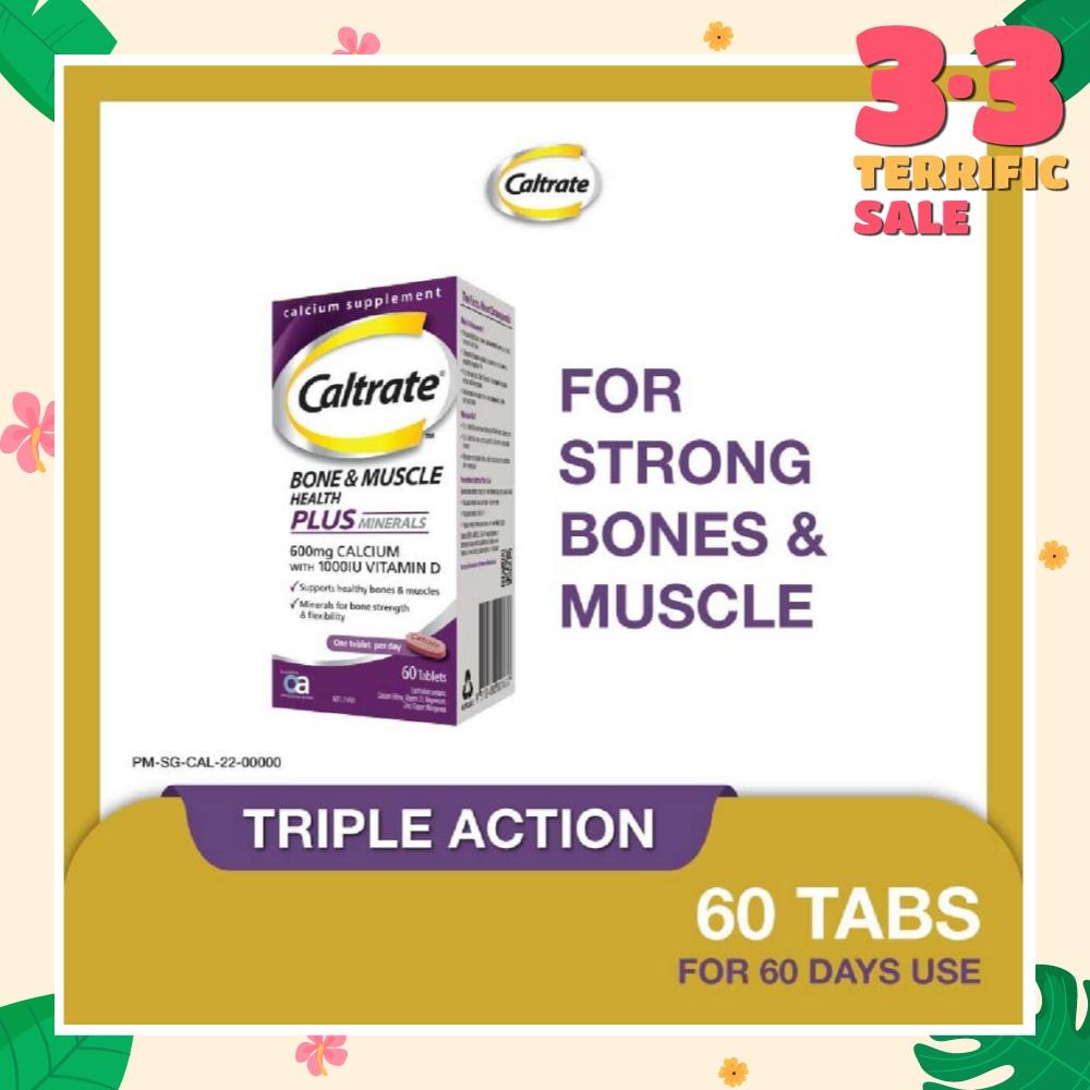 Caltrate Bone & Muscle Health Plus Triple Action Calcium + 1000IU Vitamin D + Minerals Supplement Tablet 60s