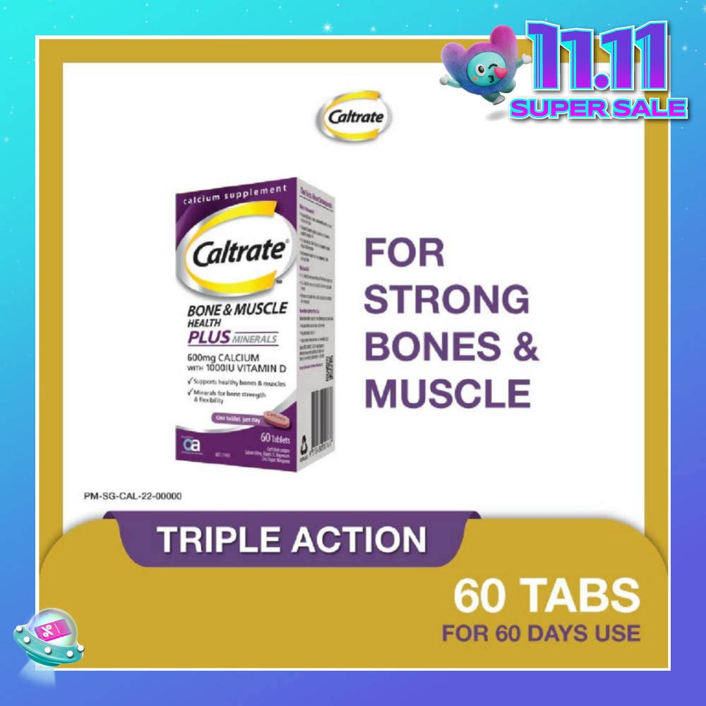 Bone & Muscle Health Plus Triple Action Calcium + 1000IU Vitamin D + Minerals Supplement Tablet 60s