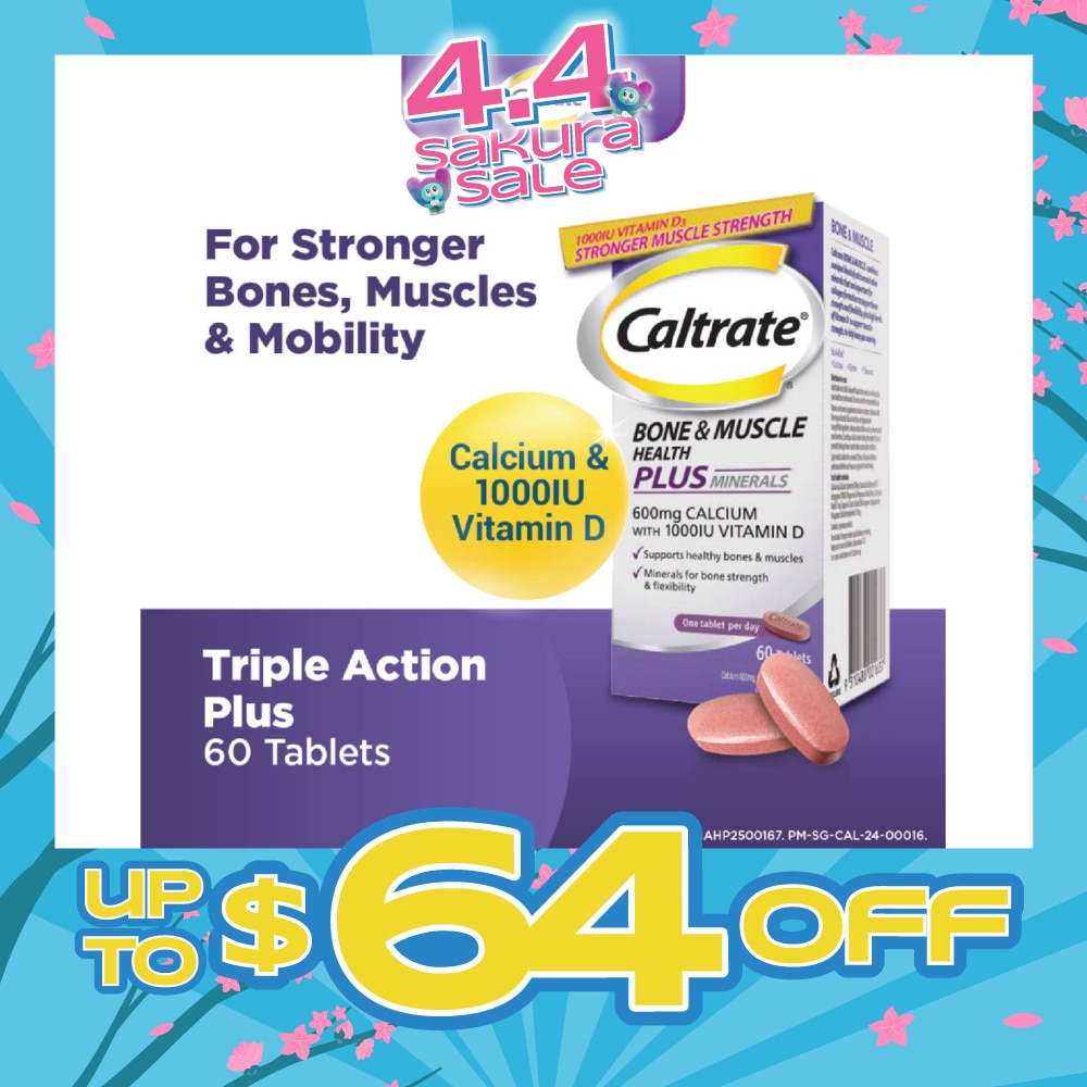 Bone & Muscle Health Plus Triple Action Calcium + 1000IU Vitamin D + Minerals Supplement Tablet 60s