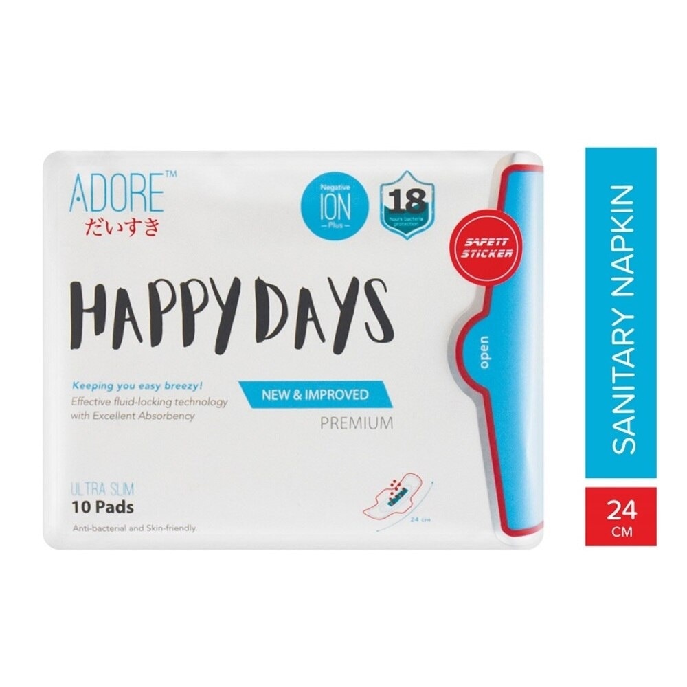 Happy Days Ultra Slim Negative Ions Plus Sanitary Pad 24cm (For Daily use) 10s