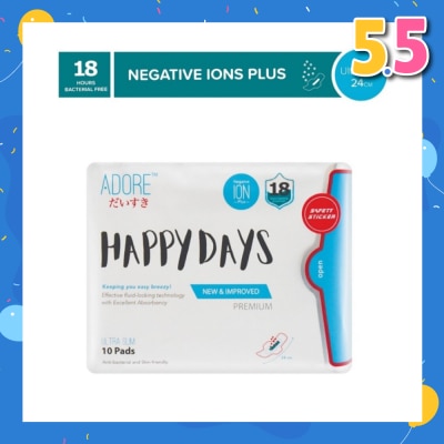ADORE Happy Days Ultra Slim Negative Ions Plus Sanitary Pad 24cm (For Daily use) 10s