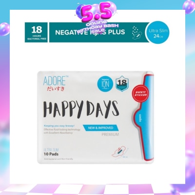 ADORE - Happy Days Ultra Slim Negative Ions Plus Sanitary Pad 24cm (For Daily use) 10s