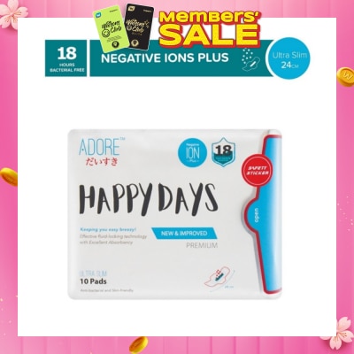 ADORE Happy Days Ultra Slim Negative Ions Plus Sanitary Pad 24cm (For Daily use) 10s