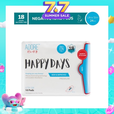 ADORE - Happy Days Ultra Slim Negative Ions Plus Sanitary Pad 24cm (For Daily use) 10s