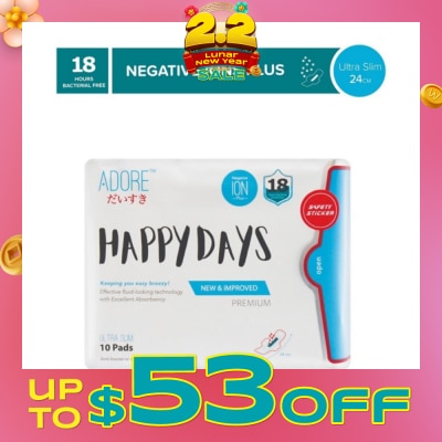 ADORE Happy Days Ultra Slim Negative Ions Plus Sanitary Pad 24cm (For Daily use) 10s