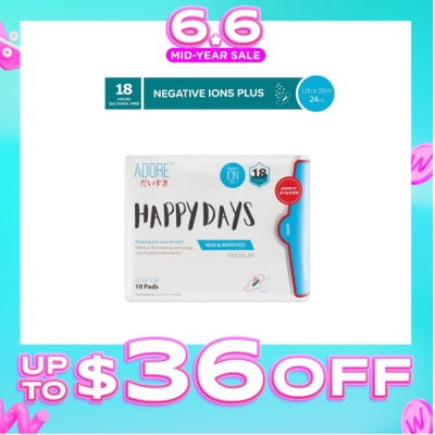 ADORE - Happy Days Ultra Slim Negative Ions Plus Sanitary Pad 24cm (For Daily use) 10s