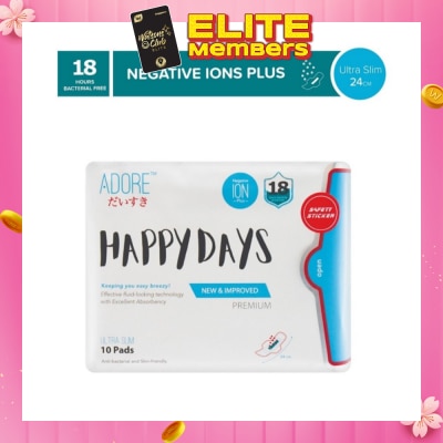 ADORE Happy Days Ultra Slim Negative Ions Plus Sanitary Pad 24cm (For Daily use) 10s