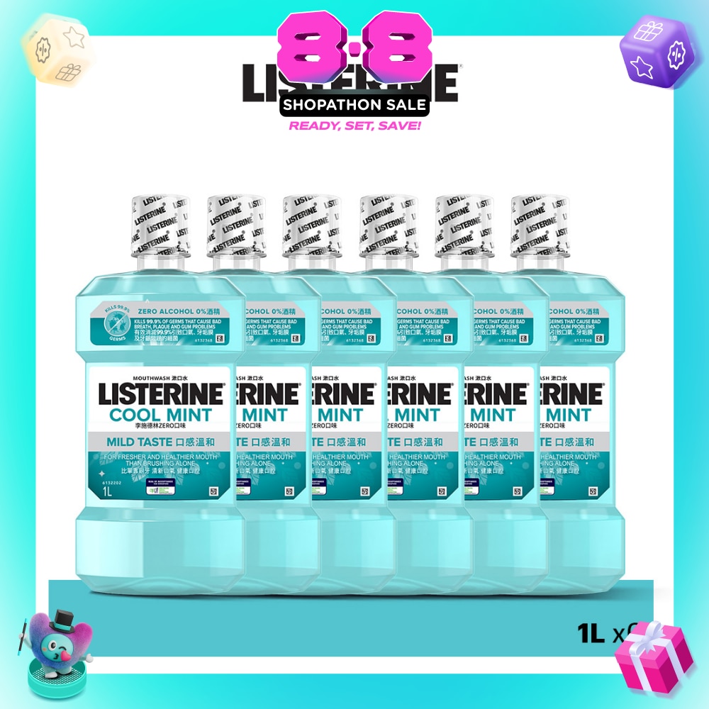 Listerine Zero Less Intense Mouthwash Cool Mint 1L X 6s