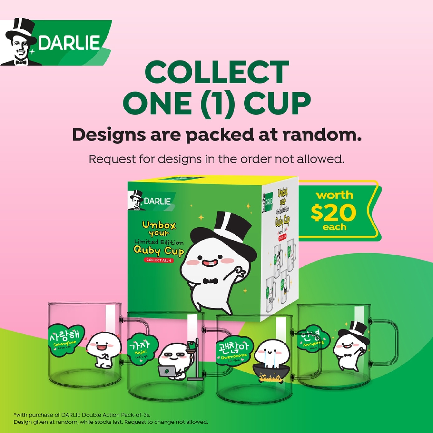 Double Action Fresh + Clean Toothpaste 250g x 3s + Quby Cup Blind Box (Design Packed Random) 1s