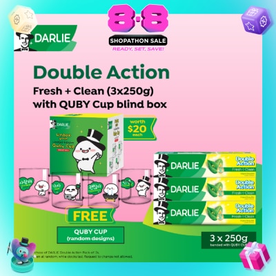DARLIE - Double Action Fresh + Clean Toothpaste 250g x 3s + Quby Cup Blind Box (Design Packed Random) 1s