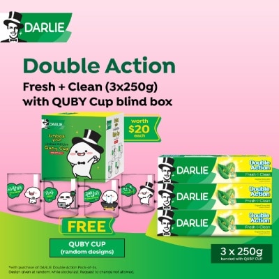 DARLIE Double Action Fresh + Clean Toothpaste 250g x 3s + Quby Cup Blind Box (Design Packed Random) 1s
