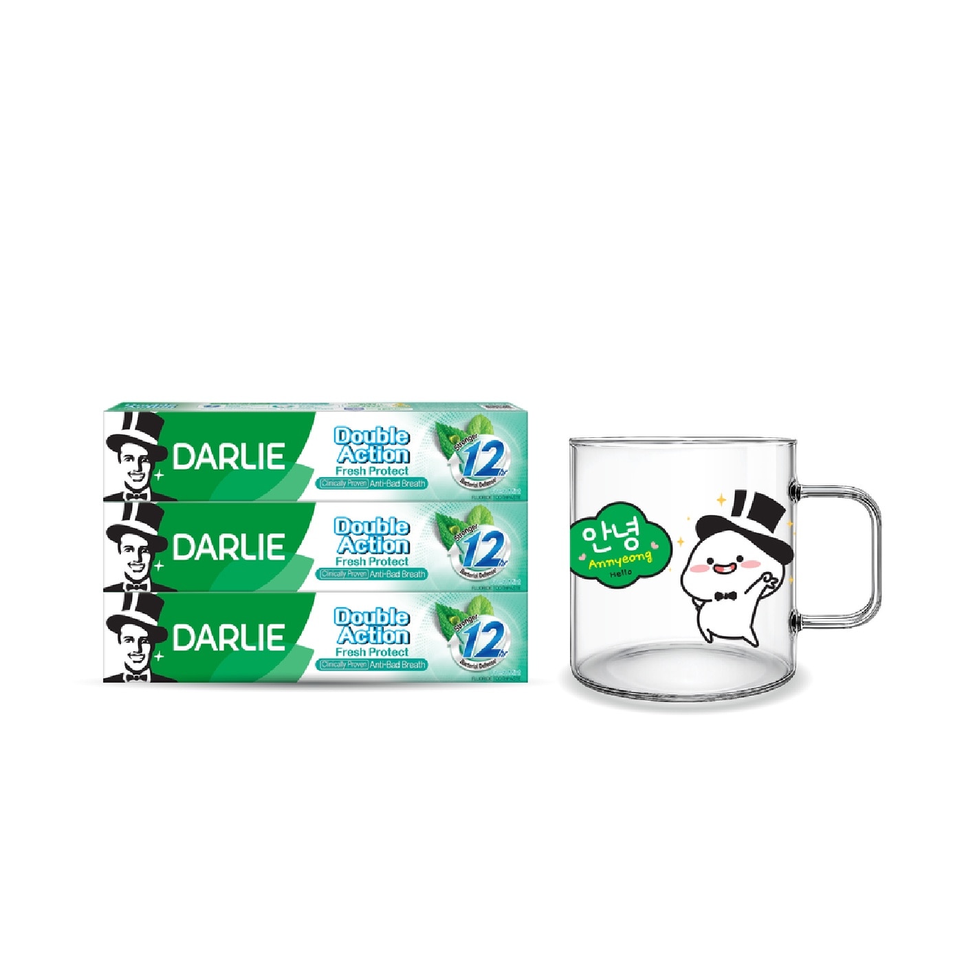 Double Action Fresh Protect Toothpaste 180g x 3s + Quby Cup Blind Box (Design Packed Random) 1s