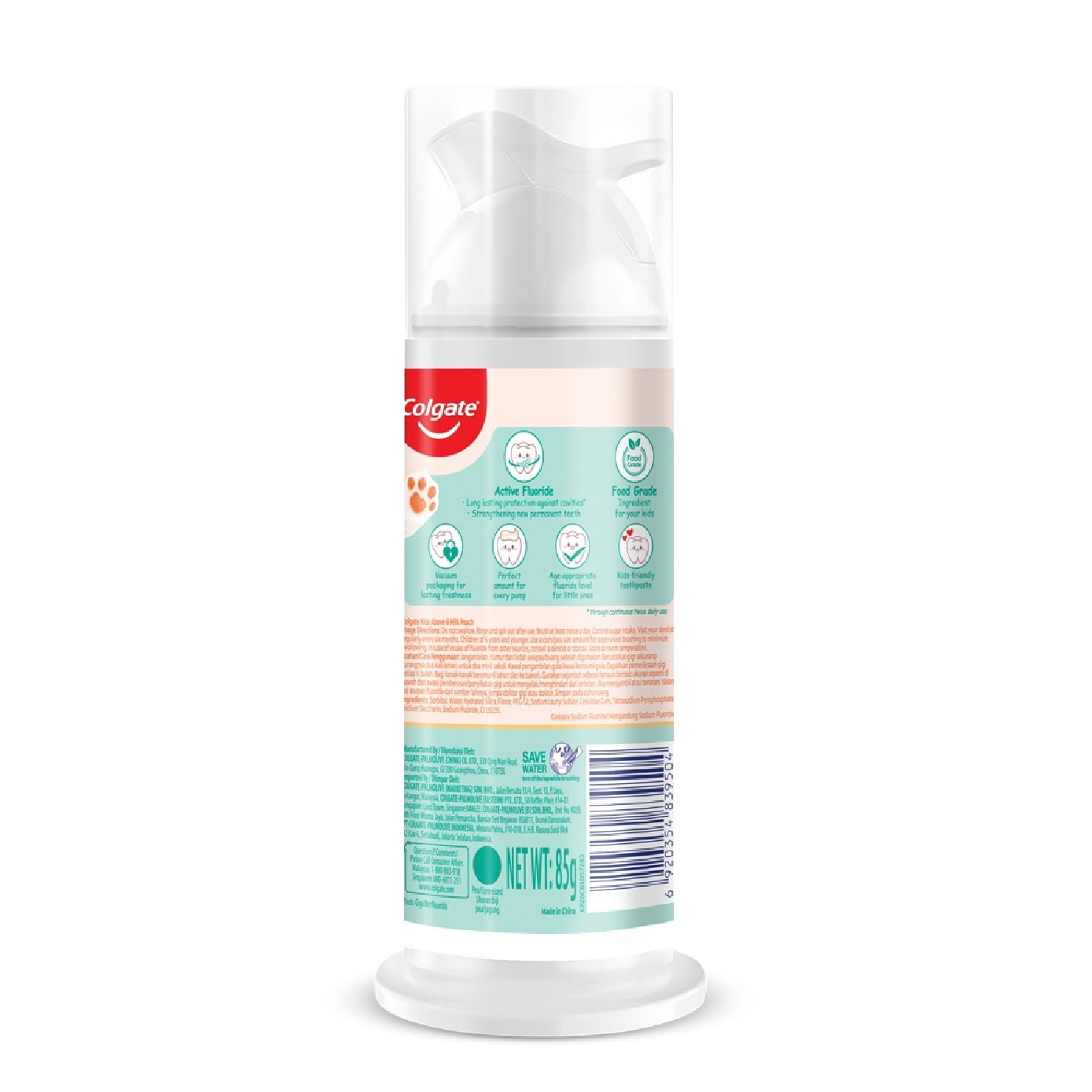 Kids Pump Toothpaste Above 6 Peach Flavor 85g image