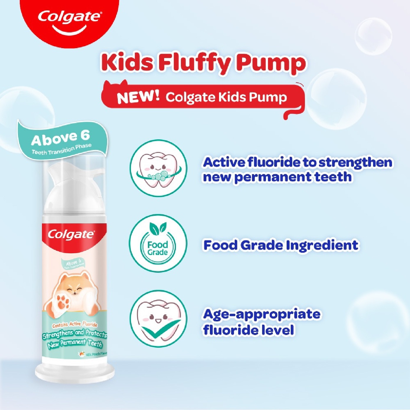 Kids Pump Toothpaste Above 6 Peach Flavor 85g image