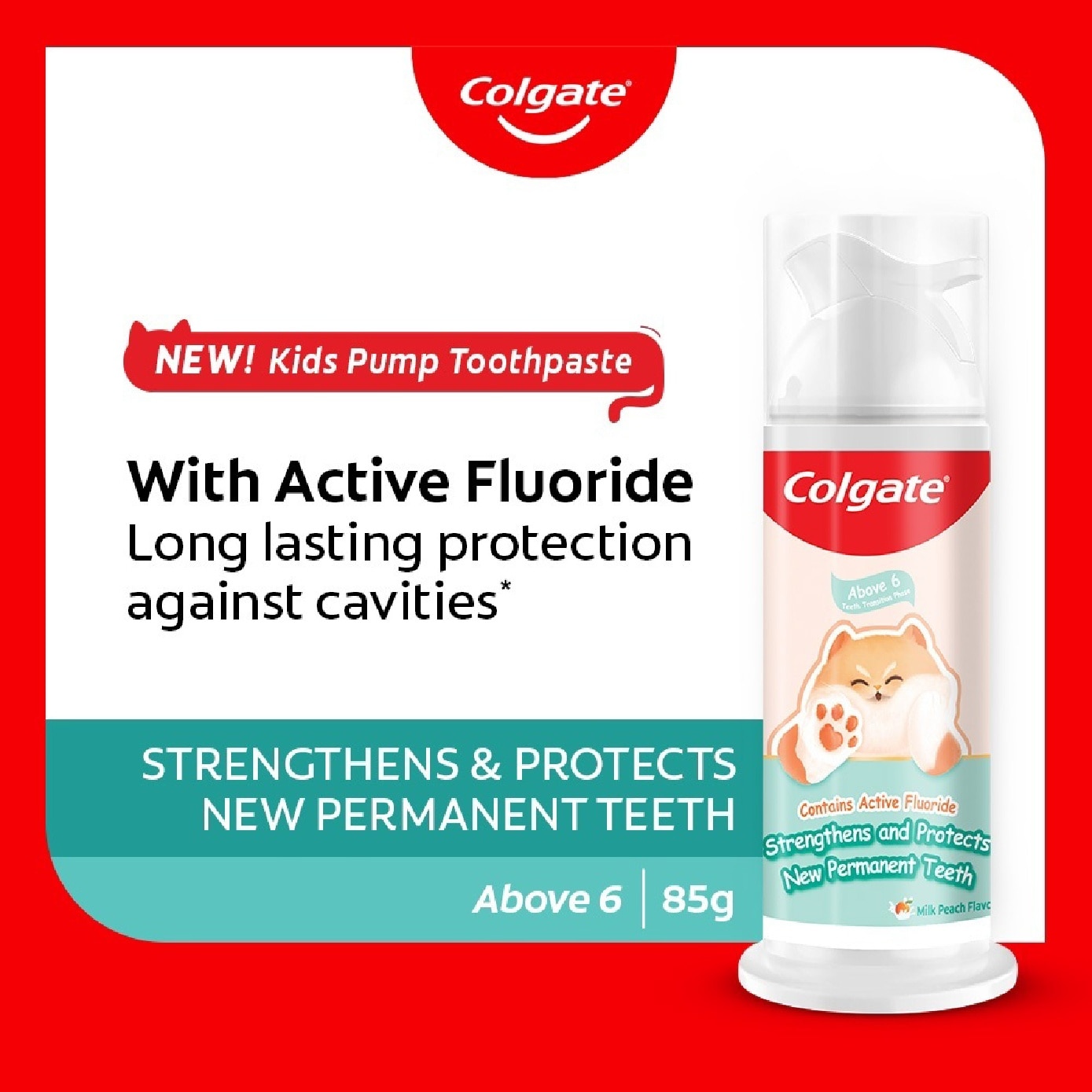 Kids Pump Toothpaste Above 6 Peach Flavor 85g image