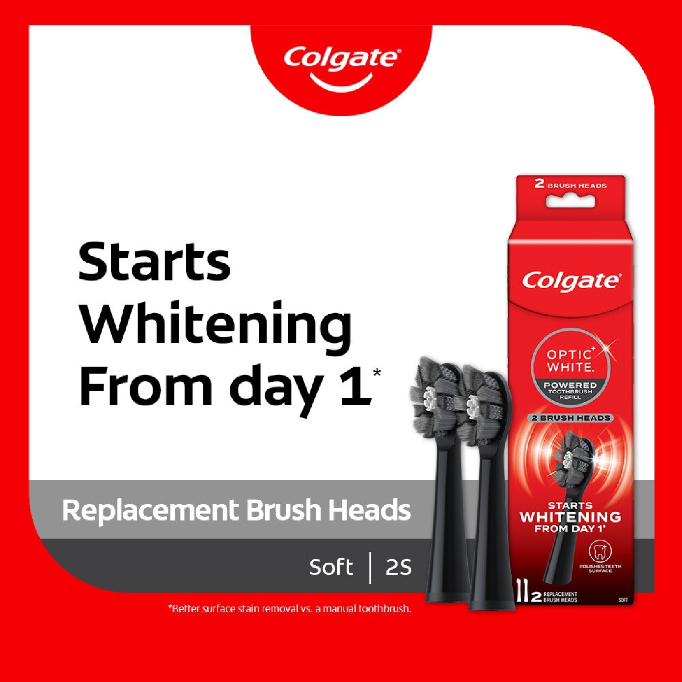 Optic White Powered Toothbrush Replacement Brush Head 2s