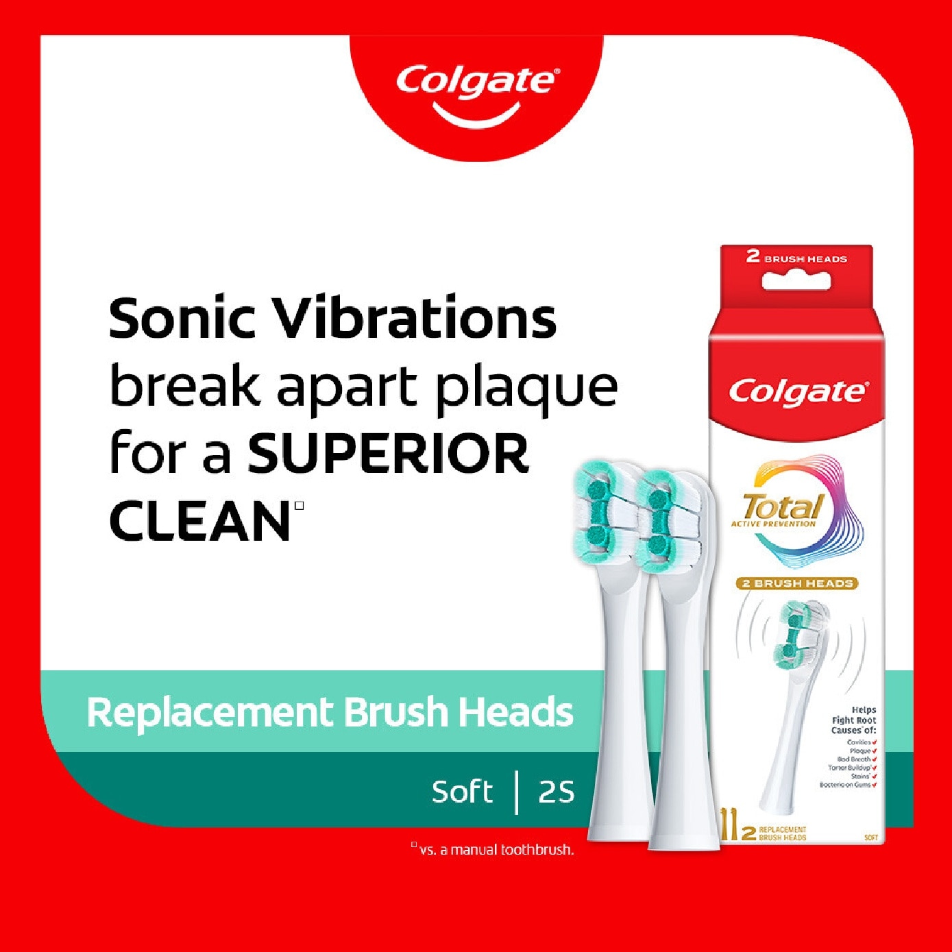Total Powered Toothbrush Replacement Brush Head 2s