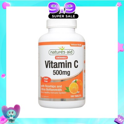 NATURES AID - Chewable Vitamin C Tablets 500mg Sugar Free with Rosehips and Citrus Bioflavonoids (For Healthy Immune System) 100s image