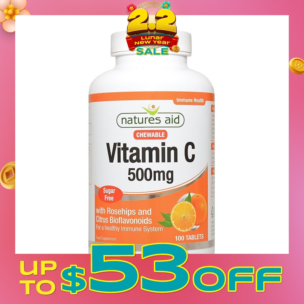Chewable Vitamin C Tablets 500mg Sugar Free with Rosehips and Citrus Bioflavonoids (For Healthy Immune System) 100s