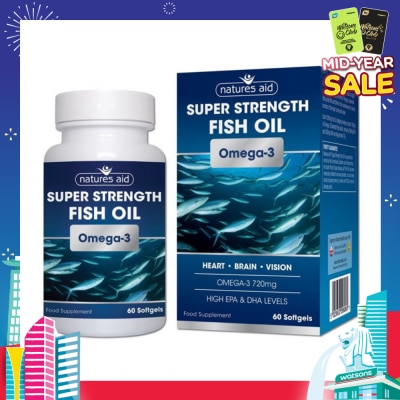 NATURES AID Super Strength Fish Oil Omega-3 Softgel 60s (Expiry: Jan`2026)