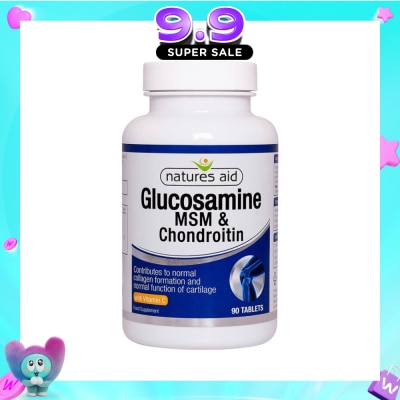NATURES AID - Glucosamine 500mg MSM 500mg + Chondroitin 100mg (with Vit C) 90s image