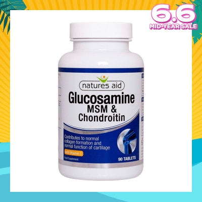 NATURES AID Glucosamine 500mg MSM 500mg + Chondroitin 100mg (with Vit C) 90s