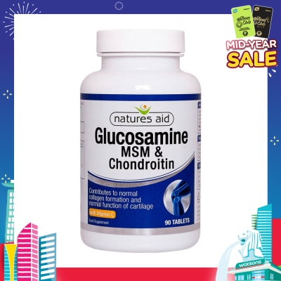 NATURES AID Glucosamine 500mg MSM 500mg + Chondroitin 100mg (with Vit C) 90s